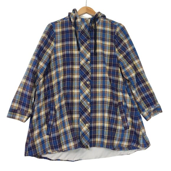 Fervour Jacket Womens 1X Blue Plaid Flannel Hood Elbow Patch Outdoor Cabincore - Picture 2 of 14